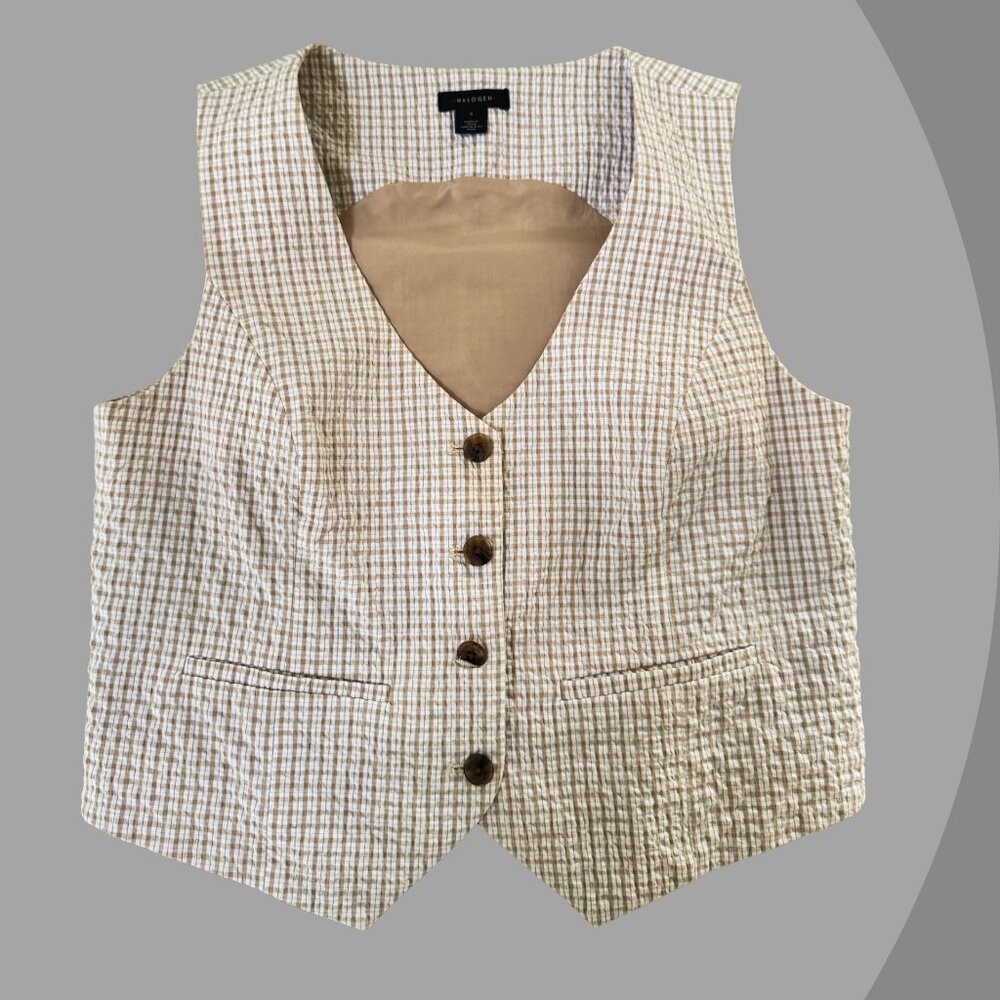 Halogen Women's Checkered Button Up Vest Size Small